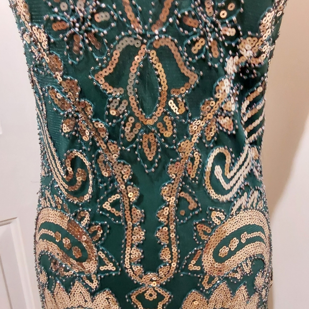 🌺 Like New Fundaisy Green Sequened & Beaded Gatsby/Flapper Dress - Picture 5 of 8